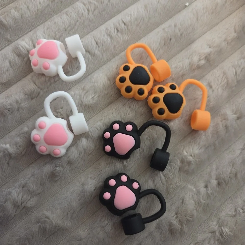 6Pcs Paw Straw Covers Silicone Reusable Toppers Caps Cup Accessories